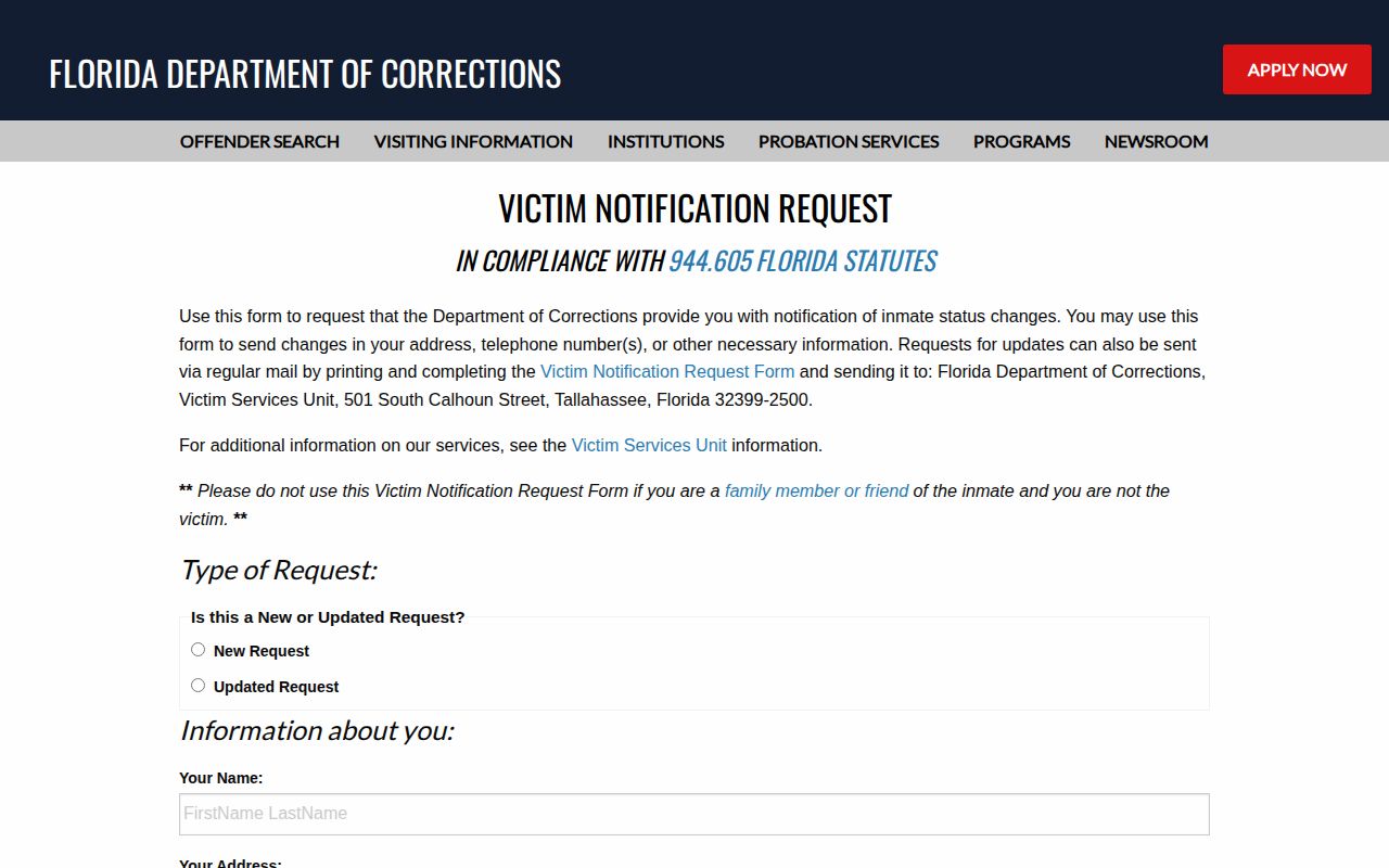 Florida Department of Corrections victim notification resource for Okeechobee custody alerts